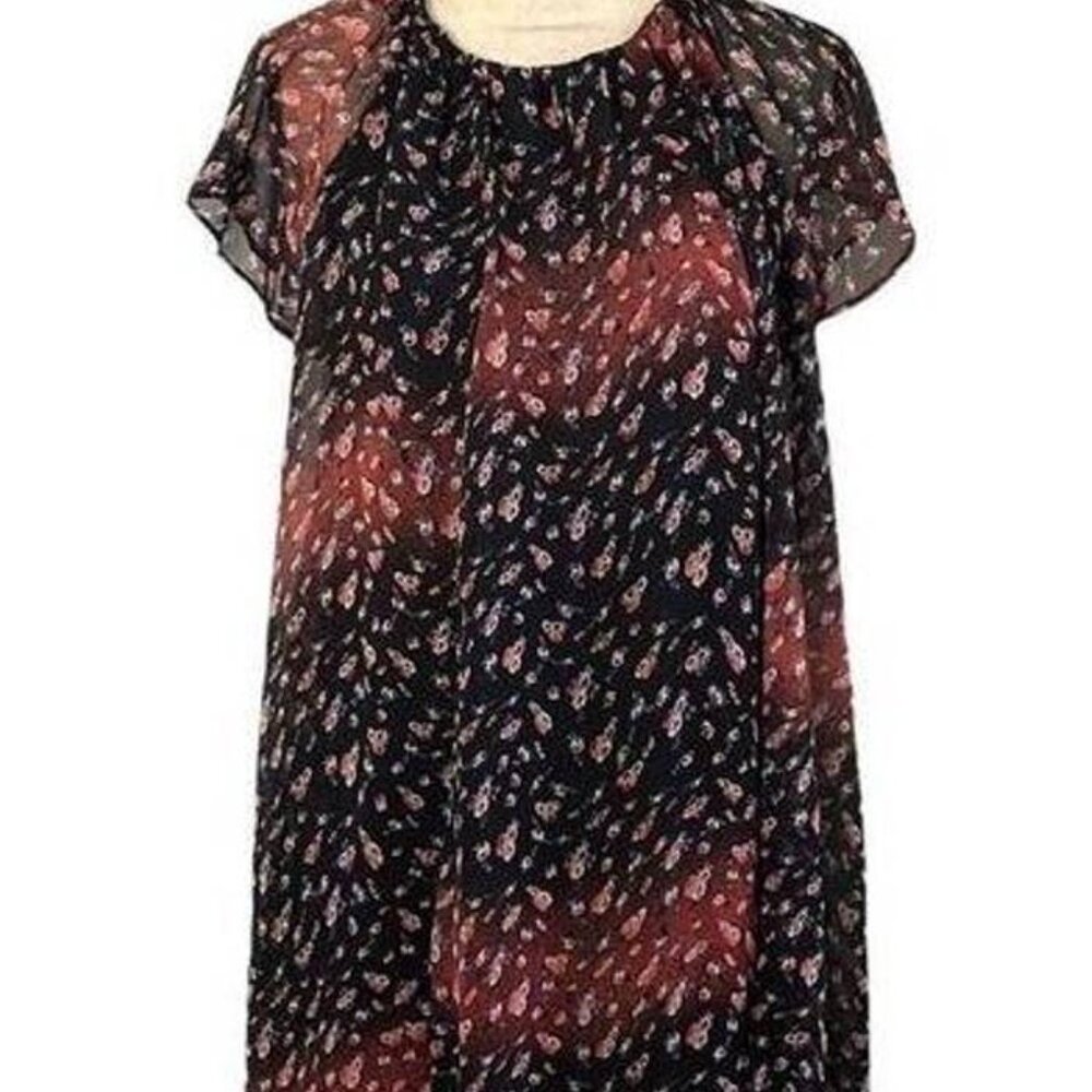 BCBGeneration  Black Floral Boho Sheath Dress Small Flutter Sleeve Flowy Dress